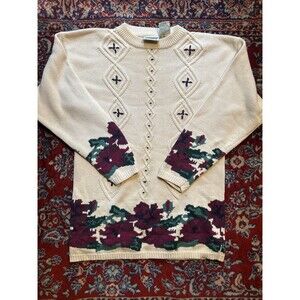 Northern Reflections Vintage Cream Women's Flower Embroidered Sweater Small